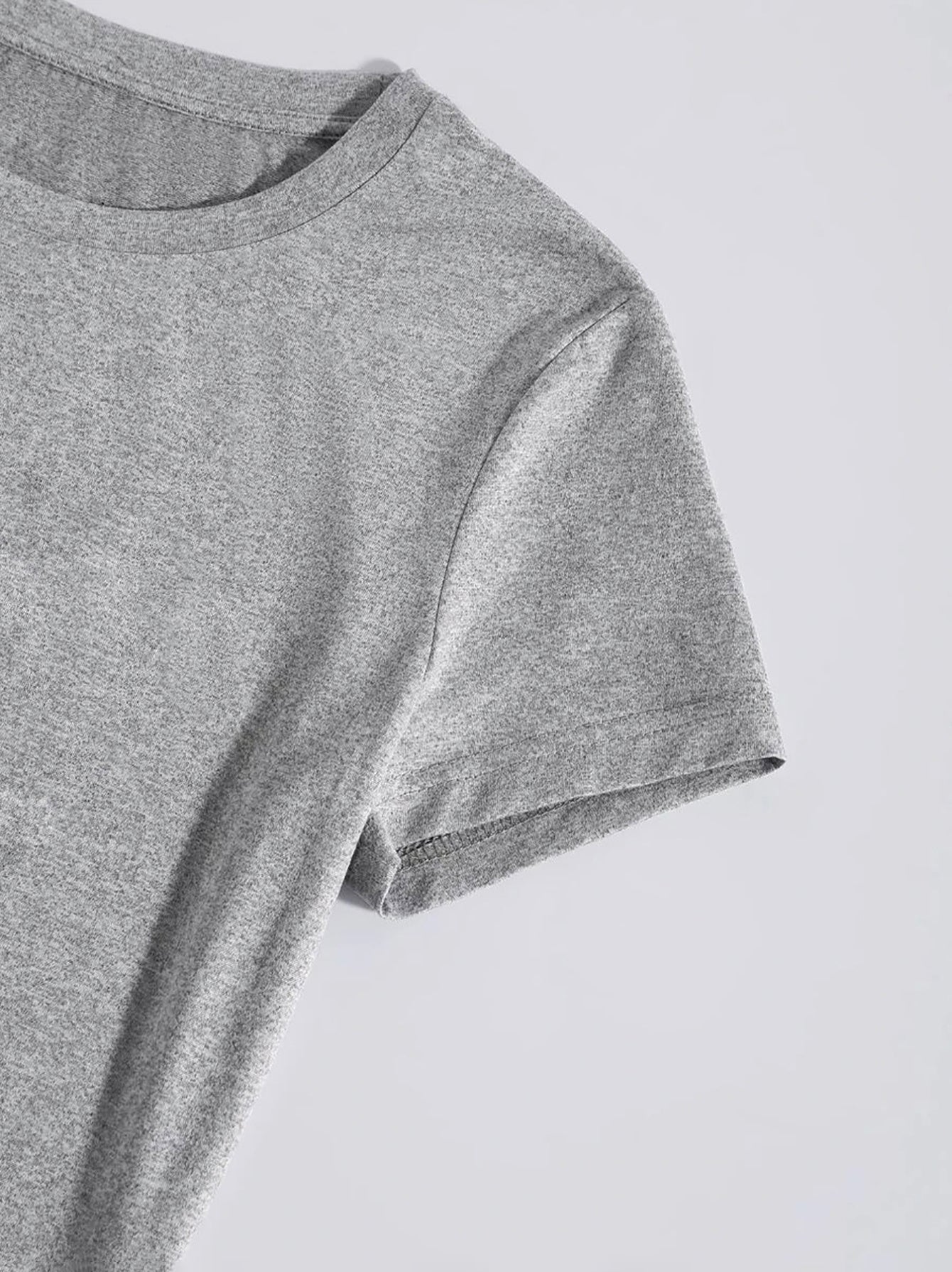 Light Gray crew neck t-shirt with short sleeves and a heathered texture.