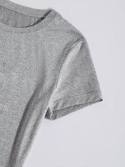 Light Gray crew neck t-shirt with short sleeves and a heathered texture.
