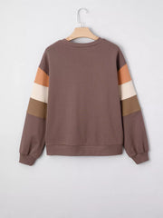 Color Block Drop Shoulder Pullover Sweatshirt in Coffee Brown, alternate angle