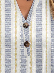 Bohemian tapestry henley blouse with stripe pattern and button detail