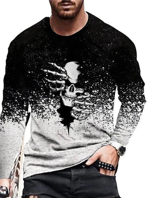 Men's Skeleton Embrace Long Sleeve T-shirt Plus Size in Chartreuse, close-up detail