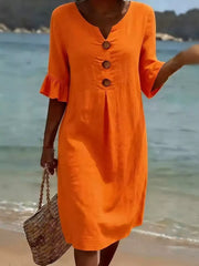 Full Size Casual Button Midi Dress With Ruffle Sleeves in Yellow, view 13