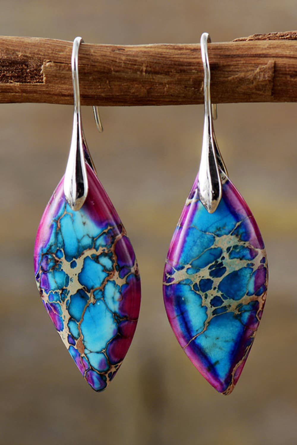 Multicolor gemstone dangle earrings with 14K gold-plated hooks.