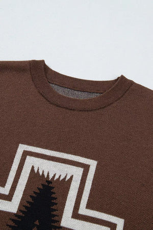 brown regular pullover sweater with crew neck