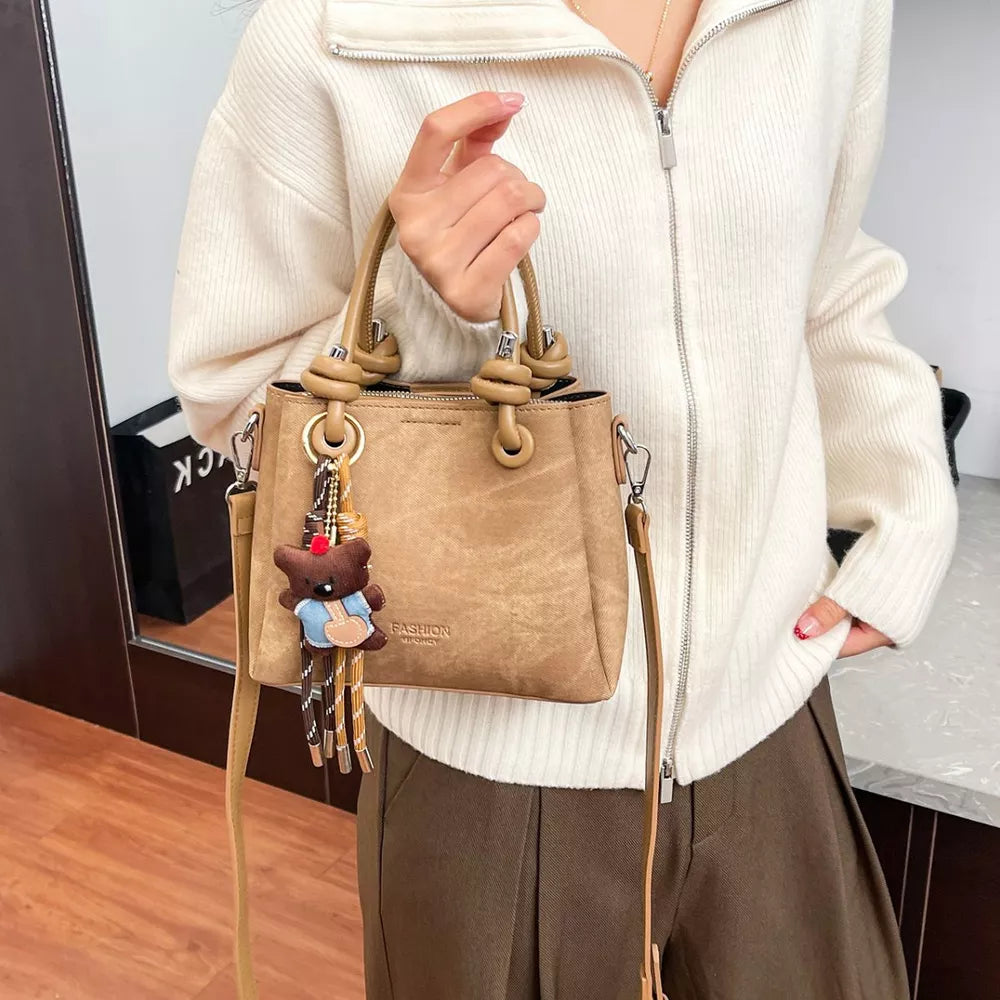 Pu Leather Crossbody Bag in Brown, front view