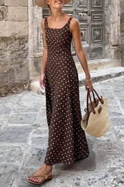 Chic Polka Dot Square Neck Maxi Dress