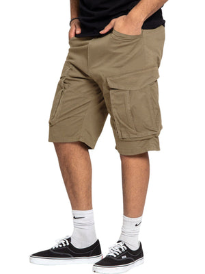 Khakis cargo shorts with multiple pockets and a relaxed fit.