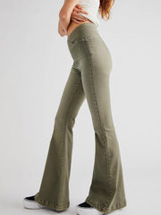 Moss flare jeans with asymmetric waistband detail and frayed hem