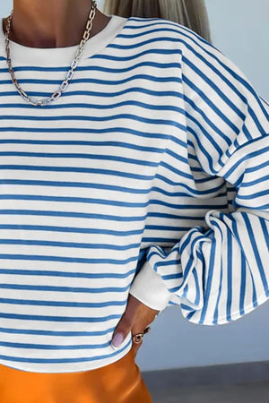 Chevron-Inset Stripe Sweatshirt in Peacock Blue with crew neck and long sleeves.