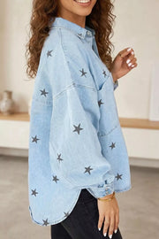 Light Wash Star Print Denim Jacket in Light Blue, side view
