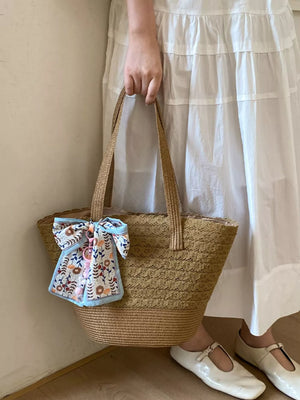 Straw Woven Shoulder Bag in Brown, side view