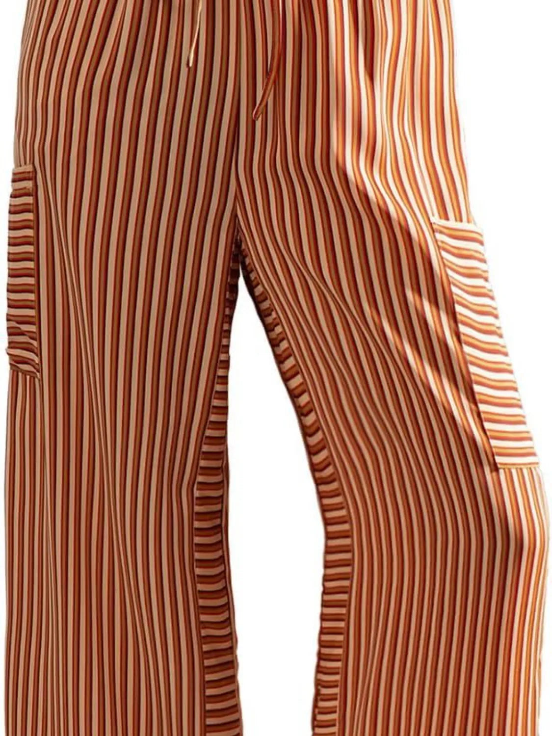 Coastal Stripe Cargo Culottes in Tangerine with side cargo pockets and drawstring waist.