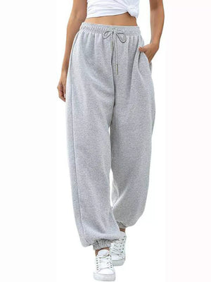 Loose Fit Drawstring Joggers in Pink, front view