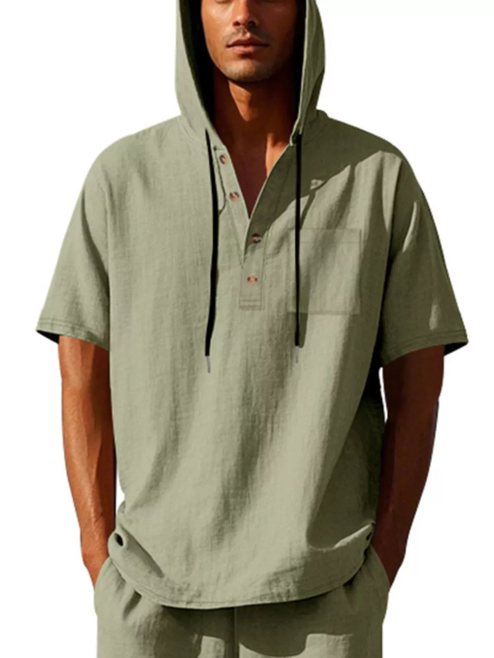 Casual Hooded Shirt With Button Placket