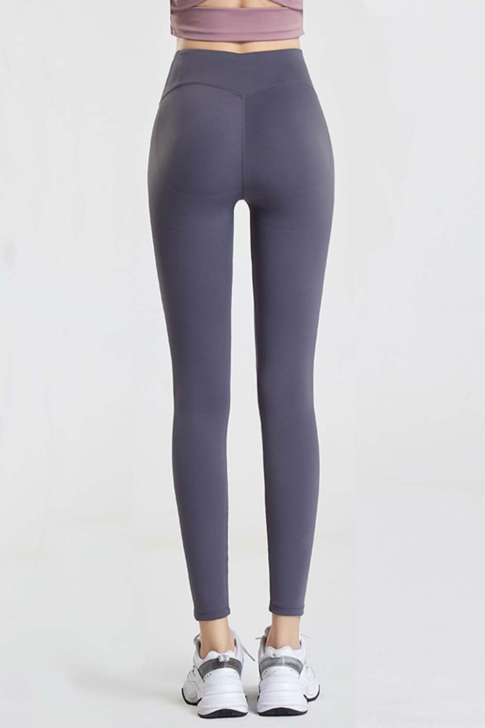 Angel Band Active Leggings in Mauve feature a V-shaped back seam for a flattering fit.