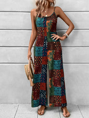 Patchwork print cami jumpsuit with wide legs in multicolor.