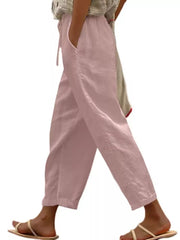 Dusty pink relaxed fit maternity pants with drawstring and pockets