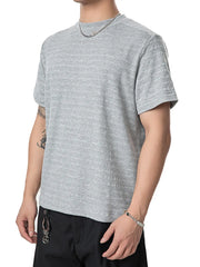 Men's gray textured knit crew neck t-shirt with short sleeves