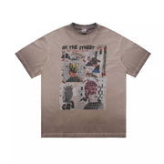 Men's graphic t-shirt in mocha cotton with a round neck and collage art print.