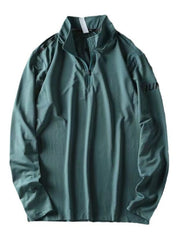 Light green quarter-zip long-sleeve sweatshirt with "RUN" graphic on sleeve