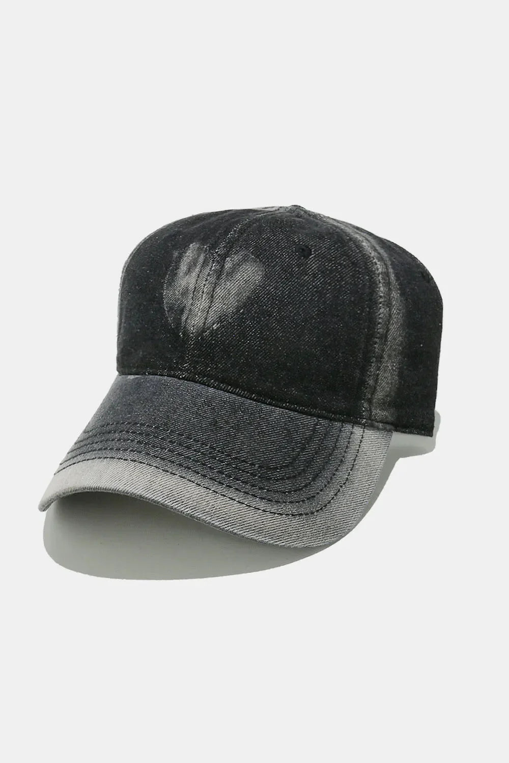 Bleached heart baseball cap in black with a faded effect and contrast brim.