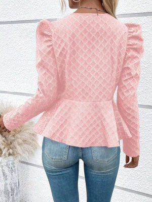 Puff Sleeve Textured Jacquard Jacket in Pink, product detail