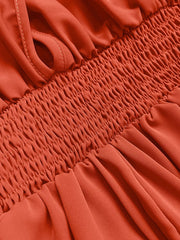 Smocked Ruched Sleeve Maxi Dress in Orange-Red, close-up detail