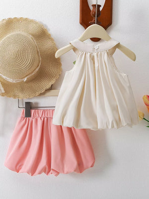Children's Sleeveless Tank Top And Bubble Shorts Set, model styling view