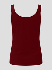 Burgundy ribbed tank top with scoop neck and lace inset detail