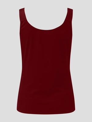 Burgundy ribbed tank top with scoop neck and lace inset detail