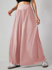 Drape-front wide-leg jersey trousers in watermelon pink with a gathered waistband.