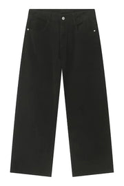 Black wide-leg denim jeans with a basic style and utility details.