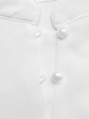 White midi dress with cap sleeves, button detail and tie detail
