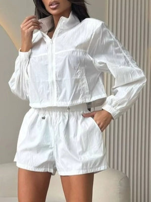Zip Up Long Sleeve Outerwear And Shorts Set, back view