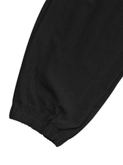 Black cargo pants with elasticated cuffs and drawstring detail