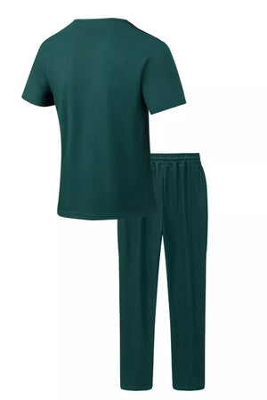 Men's Full Size Lace-up Front Top And Pants Set, side view