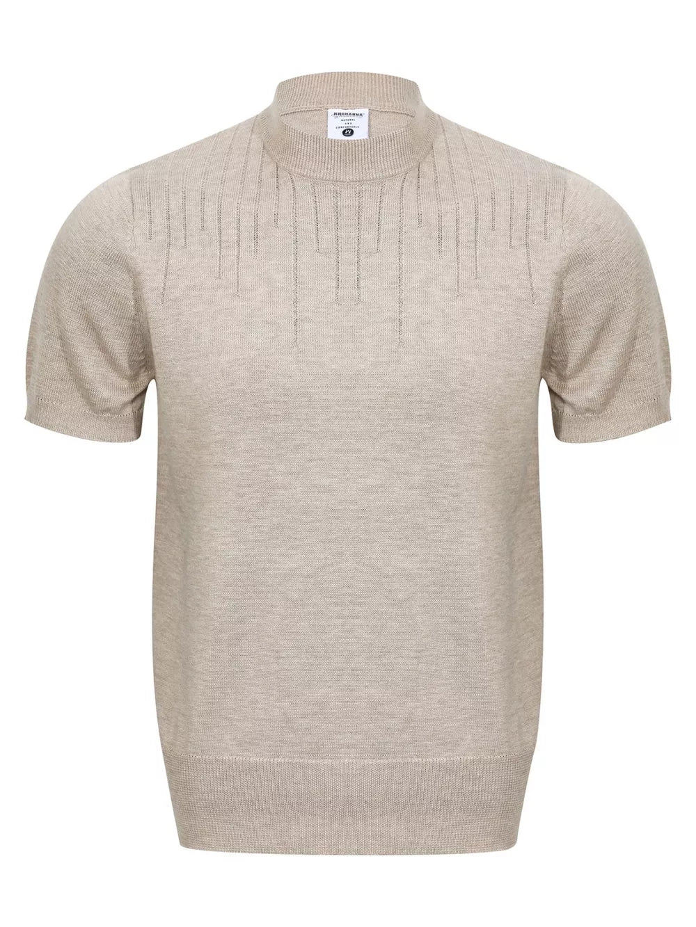 Men's Mock Neck Short Sleeve Knit Top in Khaki, editorial view