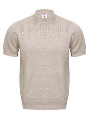 Men's Mock Neck Short Sleeve Knit Top in Khaki, editorial view