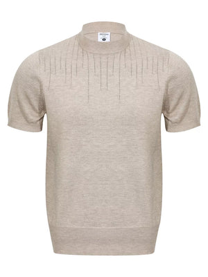 Men's Mock Neck Short Sleeve Knit Top in Khaki, editorial view