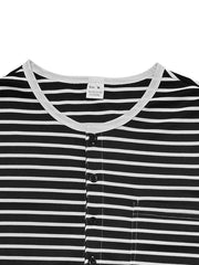 Men's Full Size Striped Long Sleeve Henley T-shirt in White, model styling view