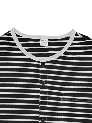 Men's Full Size Striped Long Sleeve Henley T-shirt in White, model styling view