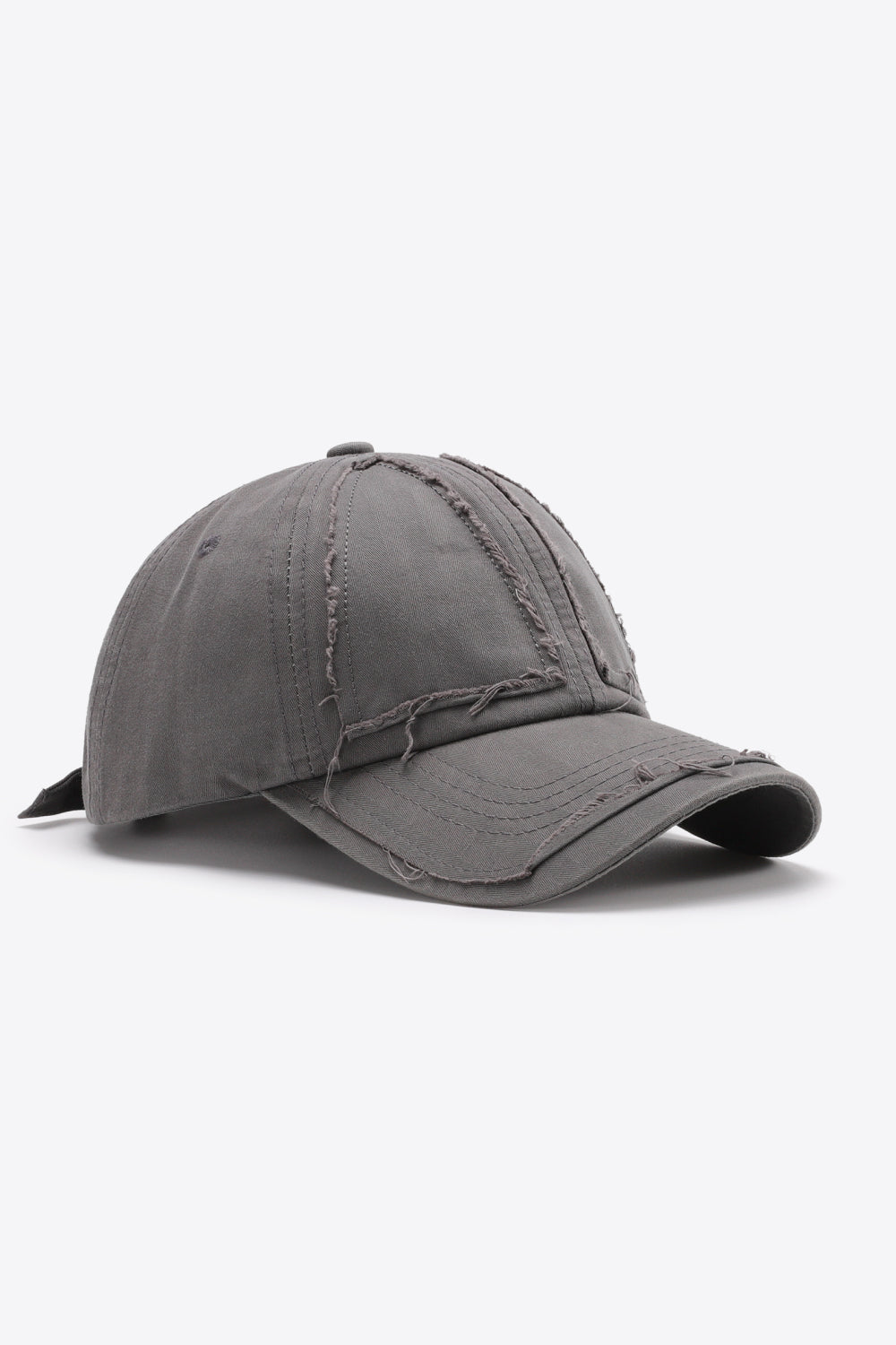 Mid Gray raw edge denim baseball cap with distressed details