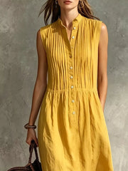 Sleeveless Button Front Midi Dress Plus Size, fabric detail