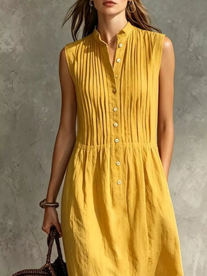 Sleeveless Button Front Midi Dress Plus Size, fabric detail
