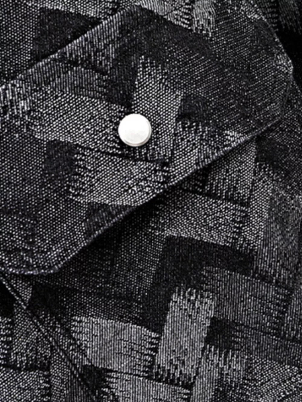 Men's Geometric Patterned Denim Jacket in Black, close-up detail