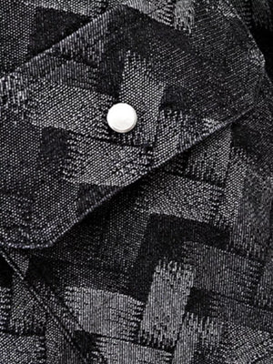 Men's Geometric Patterned Denim Jacket in Black, close-up detail