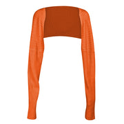 Orange ribbed knit shrug with extended sleeves
