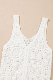 White crochet tank top with ruched front detail and V-neck