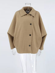 Oversized Lapel Collar Button-down Coat