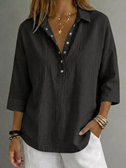Full Size Snap Down 3/4 Sleeve Blouse Plus Size, product detail